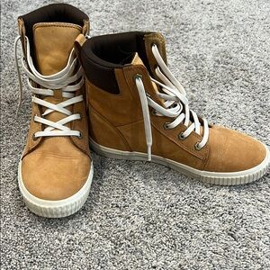 Timberland Tan and White High-Top Sneakers